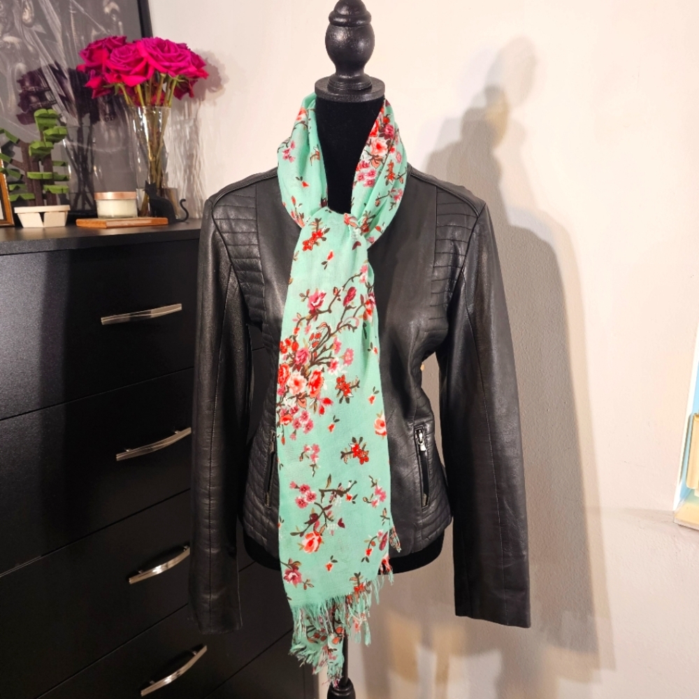 Teal and pink Arizona Ice Tea (unauthentic) cherry blossom light summer scarf.